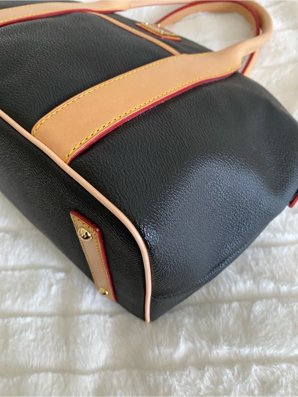 Dooney & Bourke Small Madeline Satchel in Black and Tan Leather w/ Strap